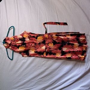 BCBG Max Azria Silk Floral Halter Dress in Red Orange and Black